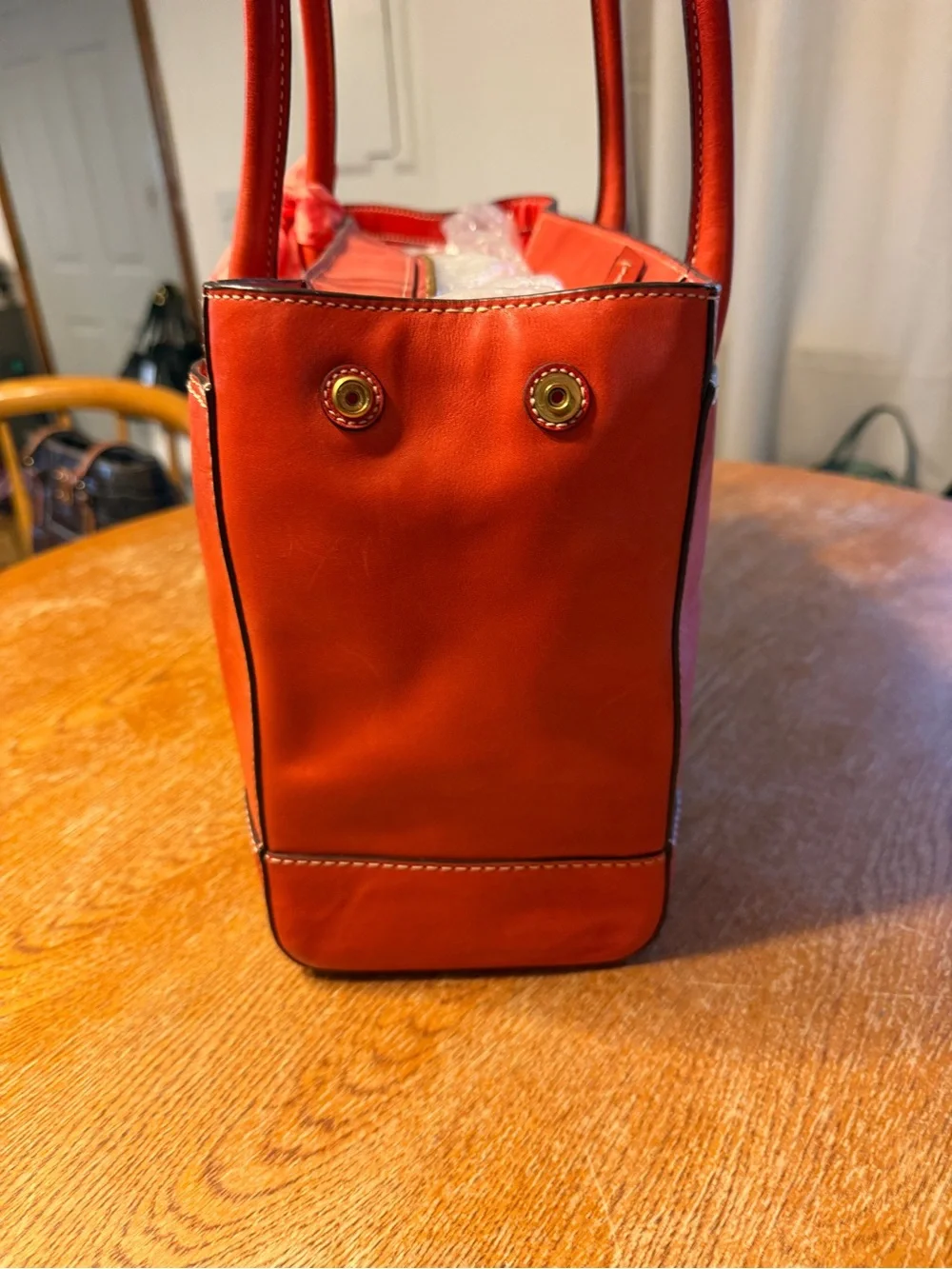 Coach Orange Leather Shoulder Bag with Pink Scarf Accent